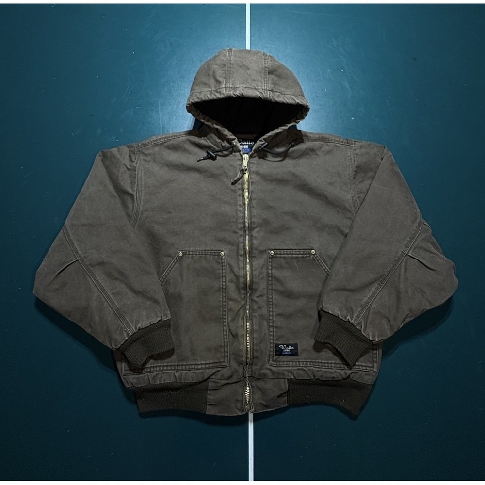 Vintage Walls Work Wear Jacket Men's Large Brown Duck Canvas Fleece Lined Hooded - Picture 1 of 14